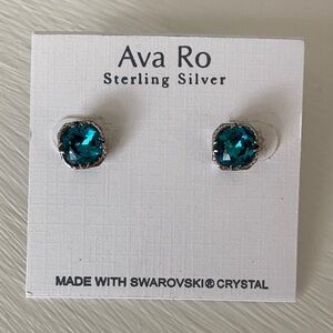 Aqua Blue Teal Swarovski Crystal 925 Sterling Silver Stud Earrings Spring Boho